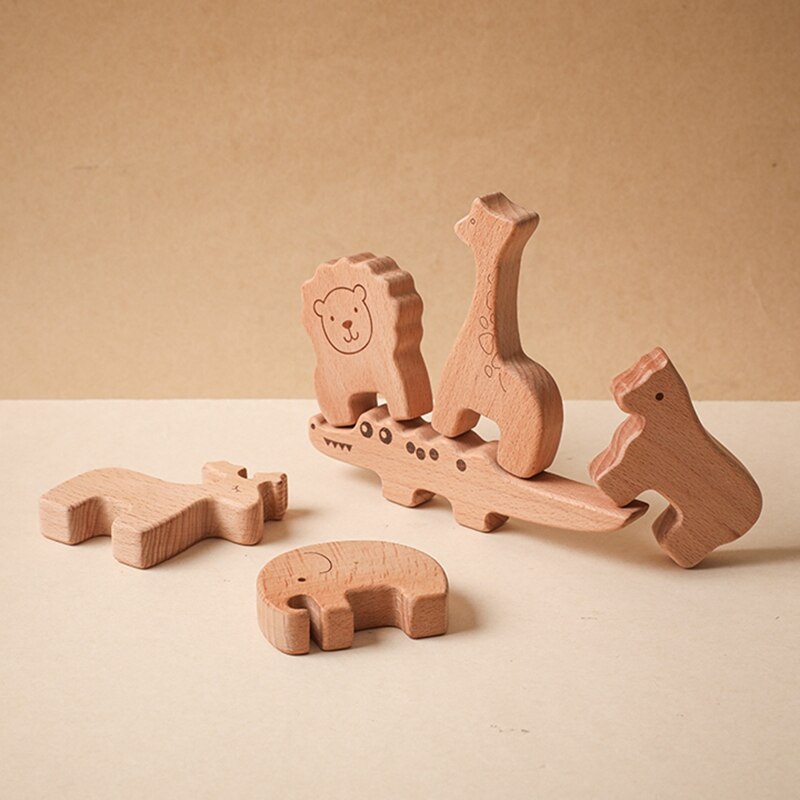Montessori Wooden Stacking Building Blocks Animals