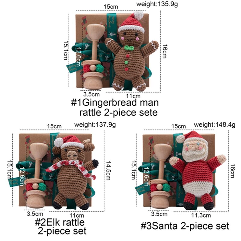 Baby Christmas Crochet Wood Rattle Toys Gift Set
