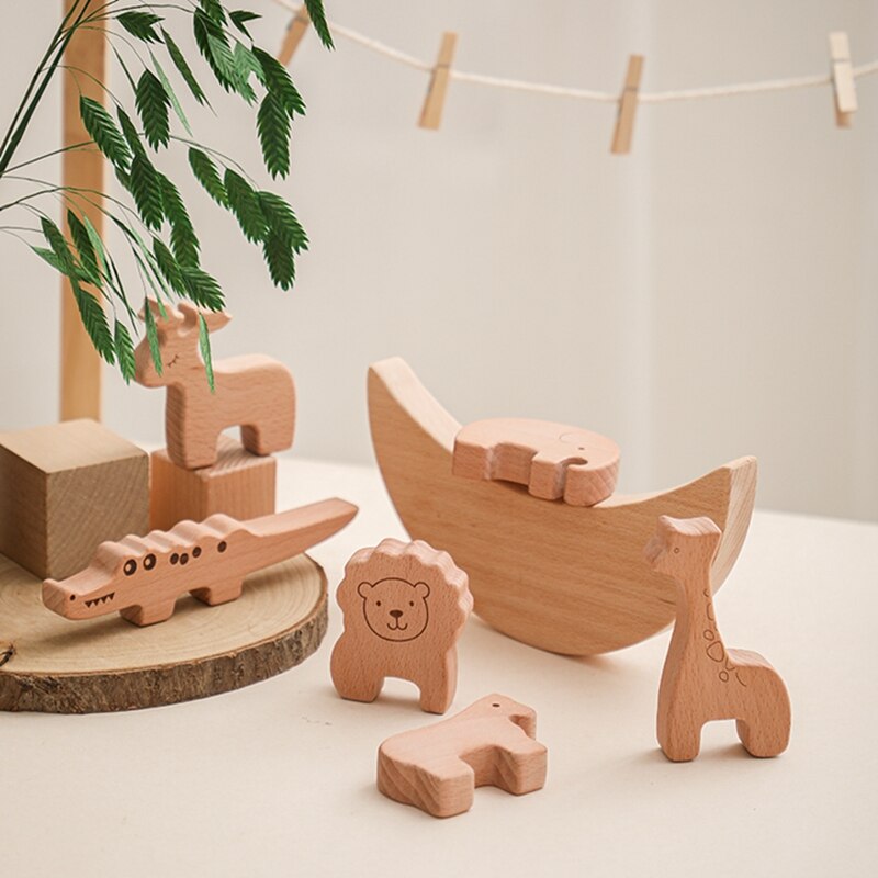 Montessori Wooden Stacking Building Blocks Animals