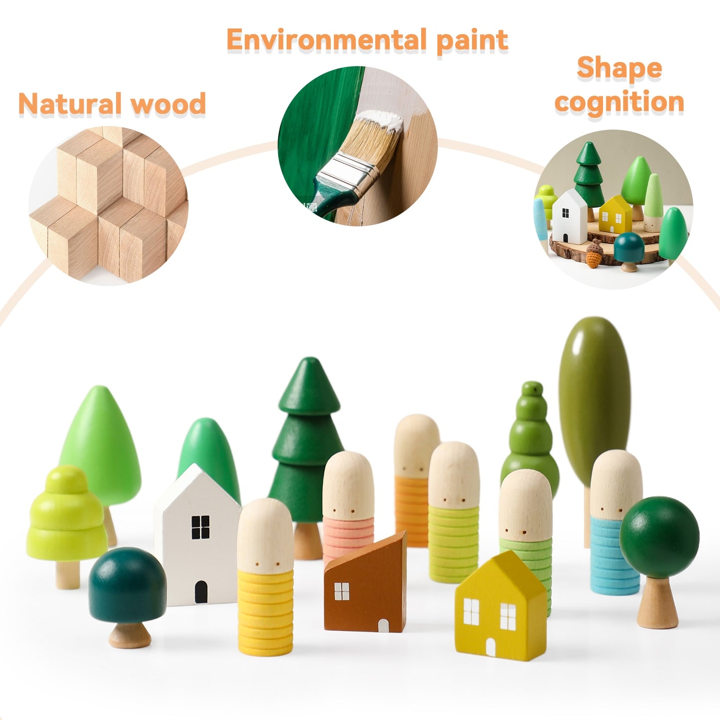 Montessori Wooden Tree Mushroom Building Blocks